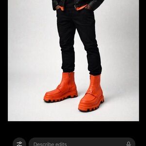 Christian Louboutin Orange Chunky Leather Ankle Boots